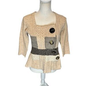 Sleeping On Snow Anthropologie Wool Angora Big Button  3/4 Sleeve Sweater S